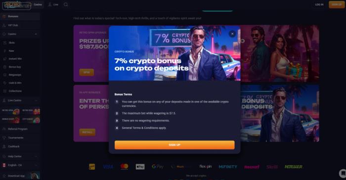 Retrobet Crypto Bonus