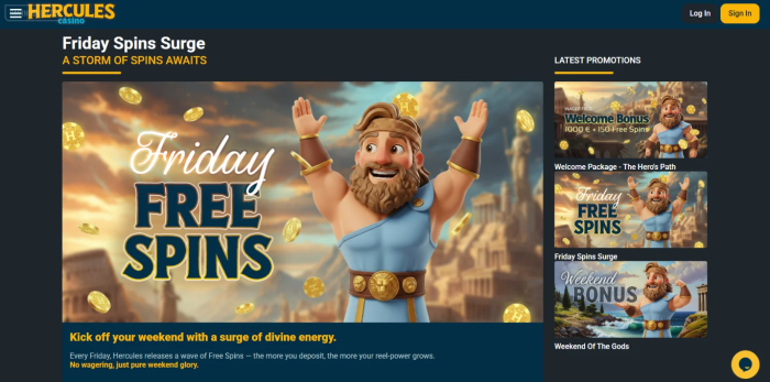 Hercules Casino Friday Free Spins