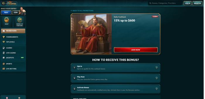MyEmpire Casino Daily Cashback