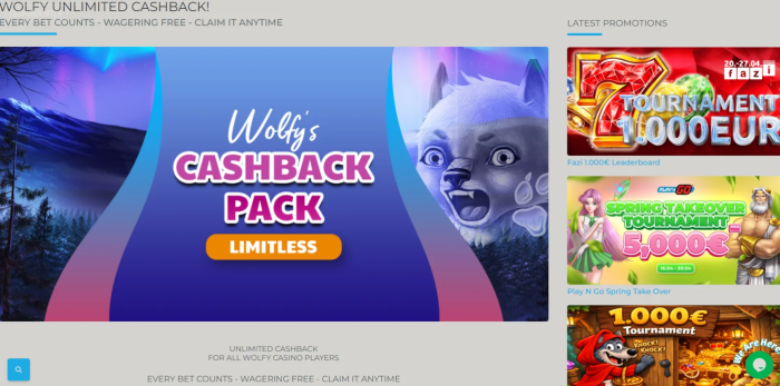 Wolfy Casino Unlimited Cashback