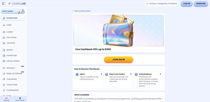 Casinolab Casino Live Cashback