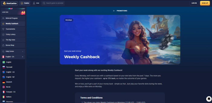 Joo Casino Weekly Cashback