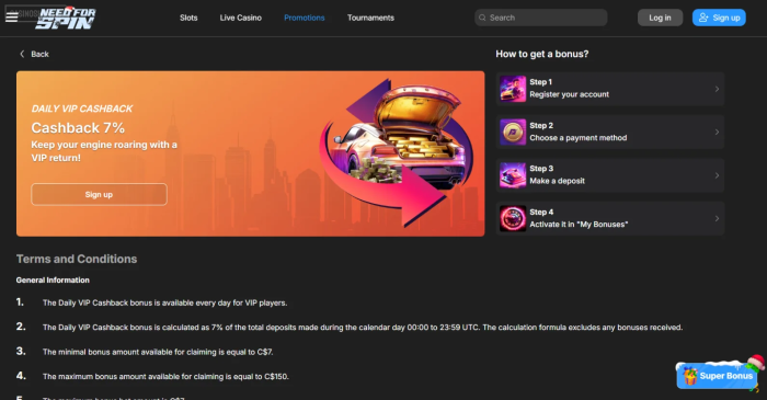 Need for Spin Vip Daily Cashback