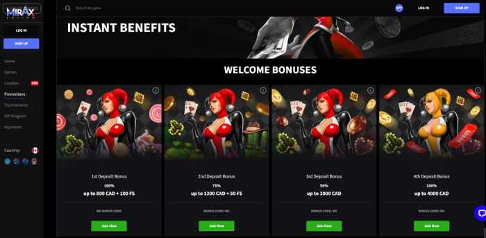 Mirax Casino Welcome Bonus