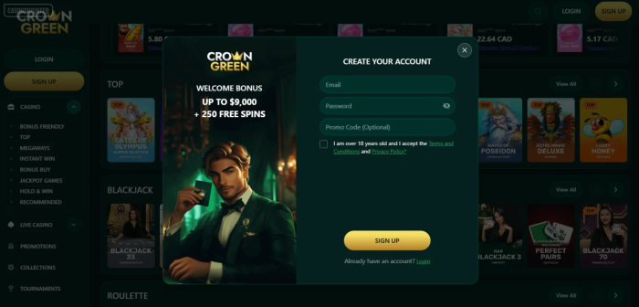 CrownGreen Casino Sign Up