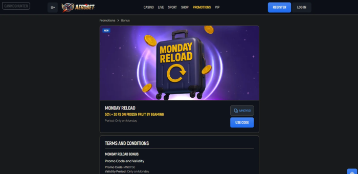 Aerobet Casino Monday Reload