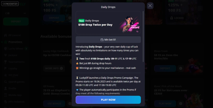 Lucky Elf Casino Daily Drops