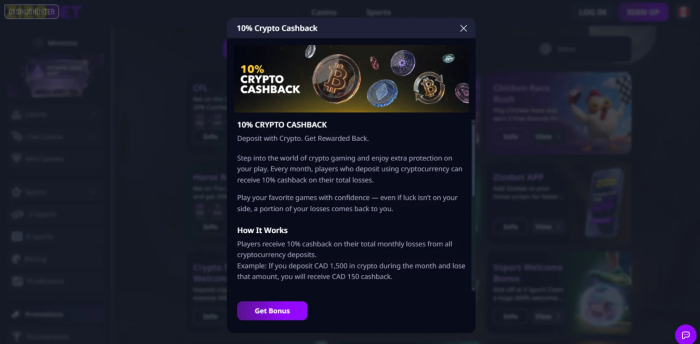 Zizobet Crypto Cashback
