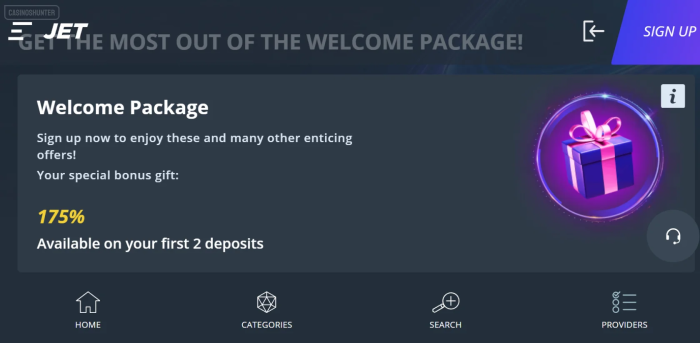 JET Casino Welcome
