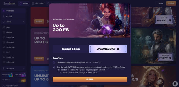 Spirit Casino Wednesday Triple Reload Bonus