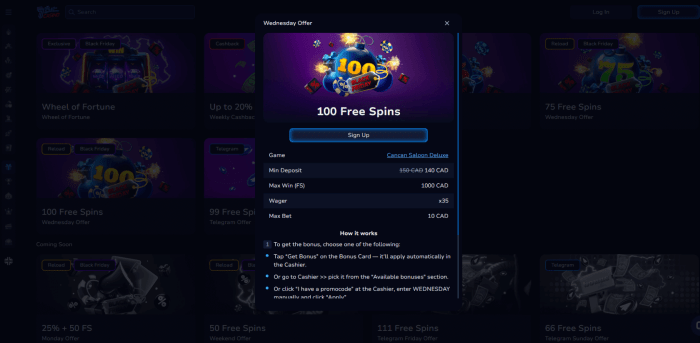 Wednesday Offer 100 Free Spins