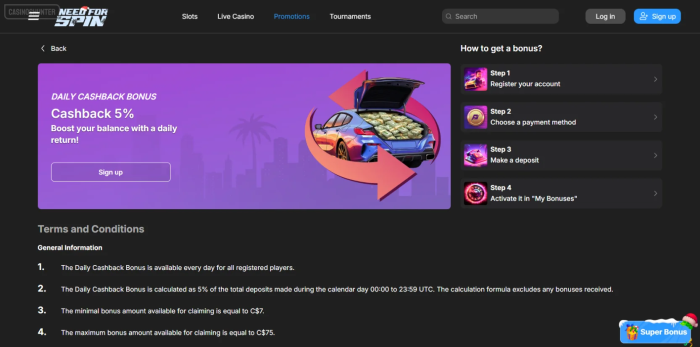 Need for Spin Daily Cashback Bonus