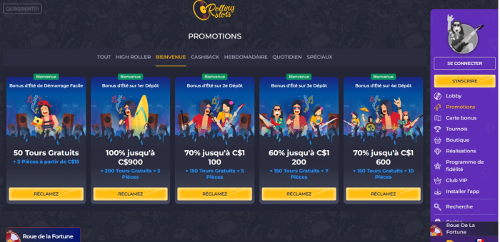 Bonus de bienvenue Rolling Slots pour les nouveaux joueurs