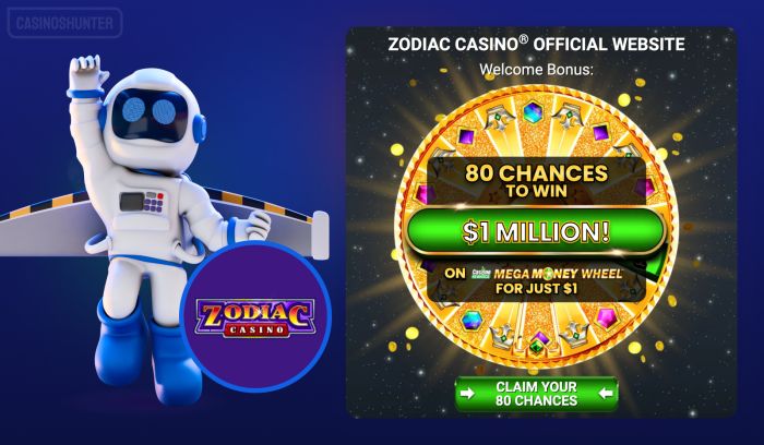 Zodiac Casino 80 Free Spins for C$1