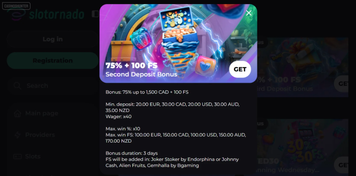 Slotornado Second Deposit Bonus
