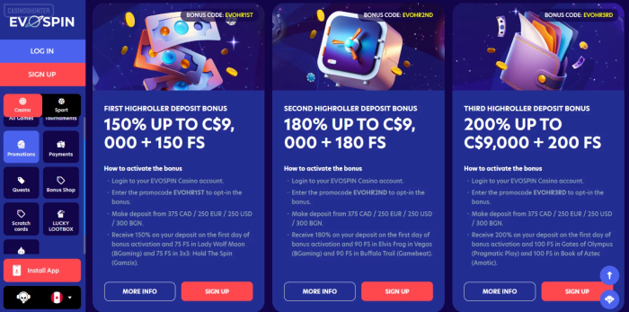 Evospin HighRoller Bonus