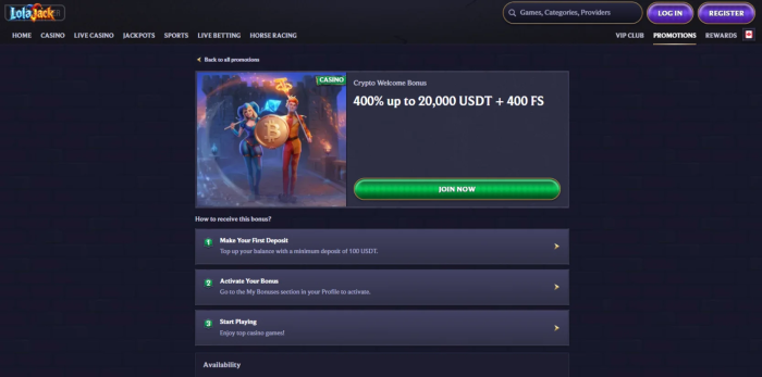 LolaJack Crypto Welcome Bonus