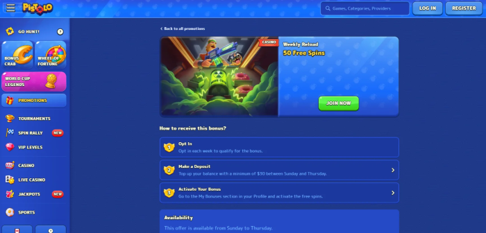 Pistolo Casino 50 Weekly Free Spins