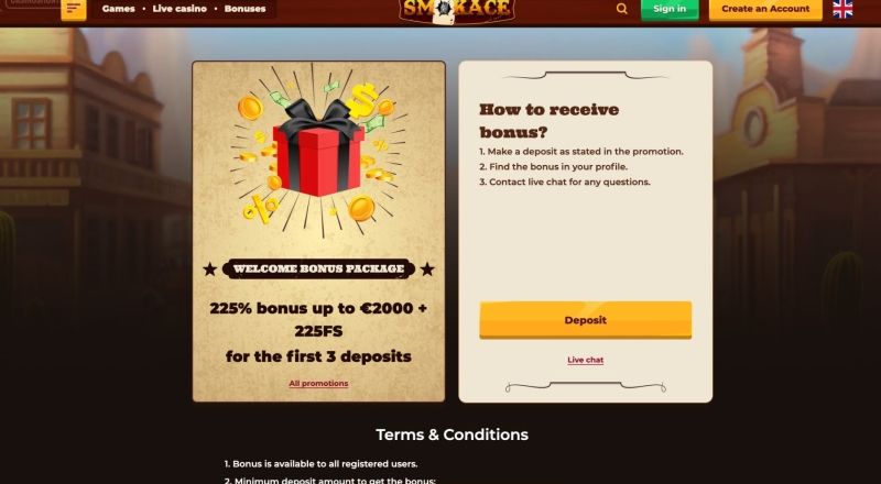 SmokeAce Casino Welcome Bonus