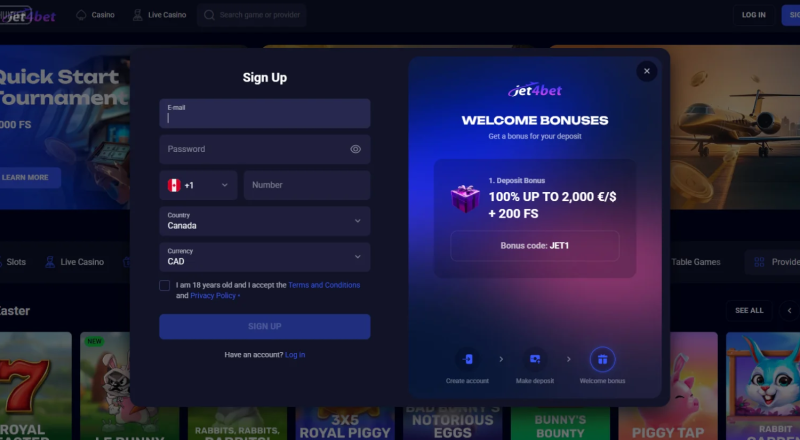 Jet4Bet Casino Sign Up