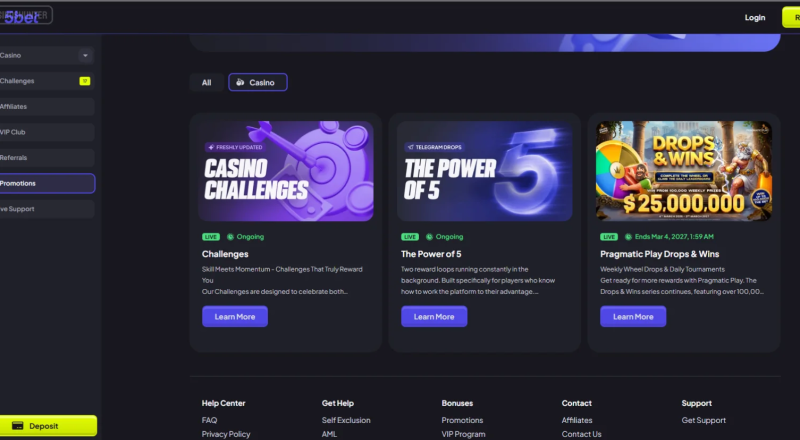 5Bet Casino Bonuses