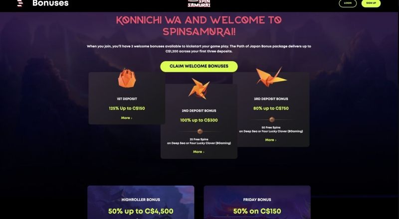 Spin Samurai Casino Bonuses