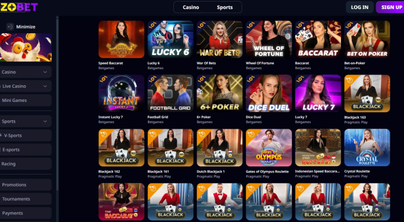 Zizobet Casino Live Games