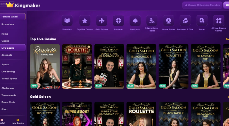 Kingmaker Casino Live Games