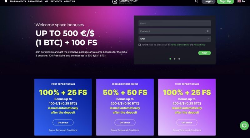 Kosmonaut Casino Bonuses