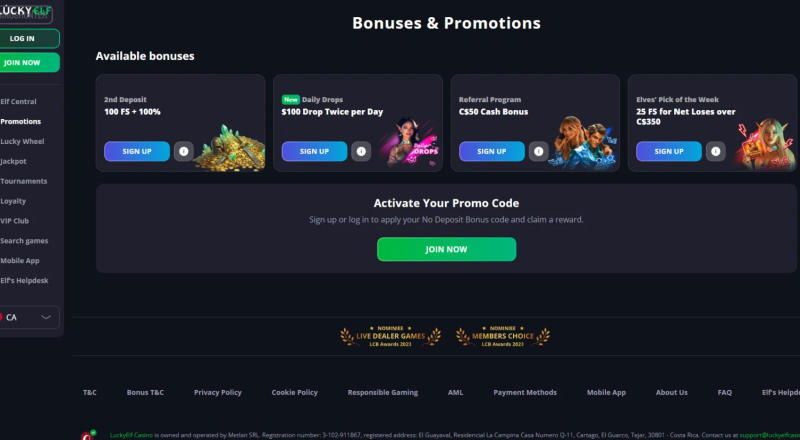 Lucky Elf Casino Bonuses