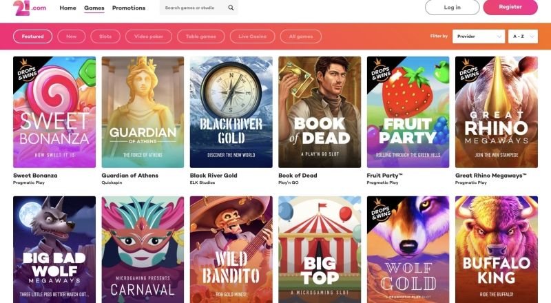 21.com Casino Games