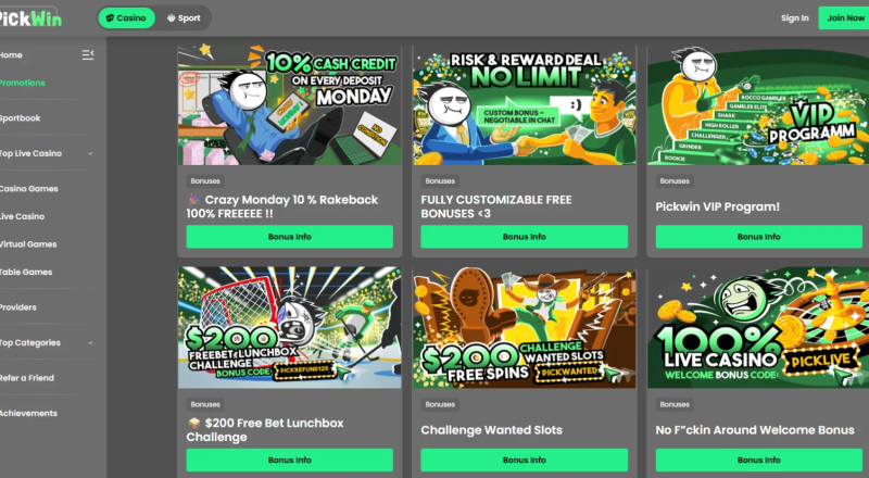 Pickwin Casino Bonuses