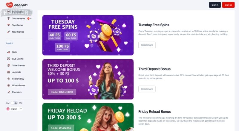 OnLuck Casino Bonuses