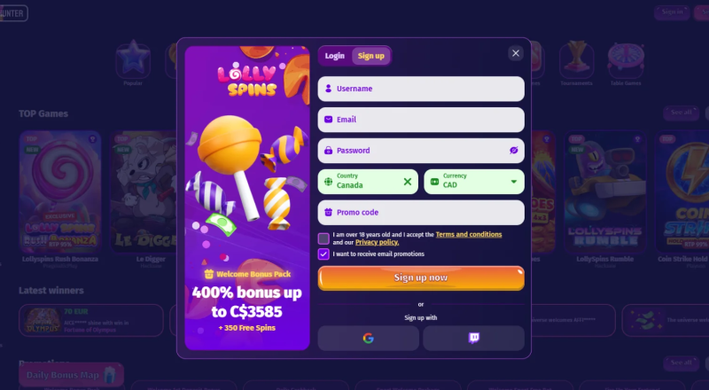 LollySpins Casino Sign Up