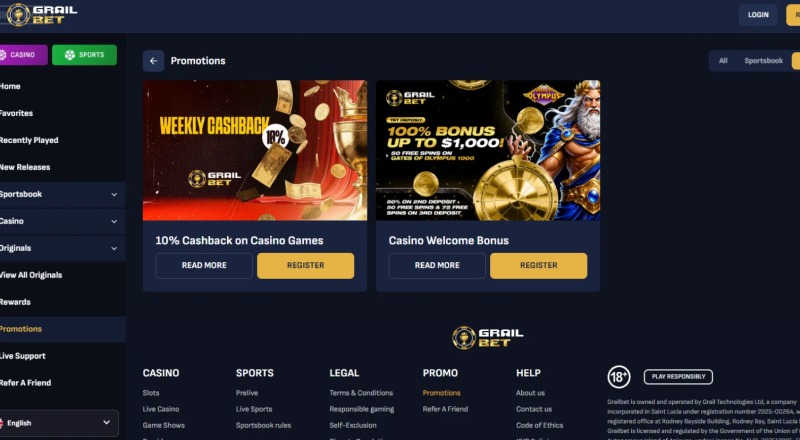 Grailbet Casino Bonuses