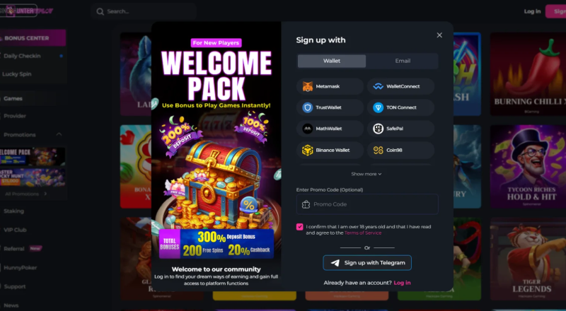 HunnyPlay Casino Sign Up