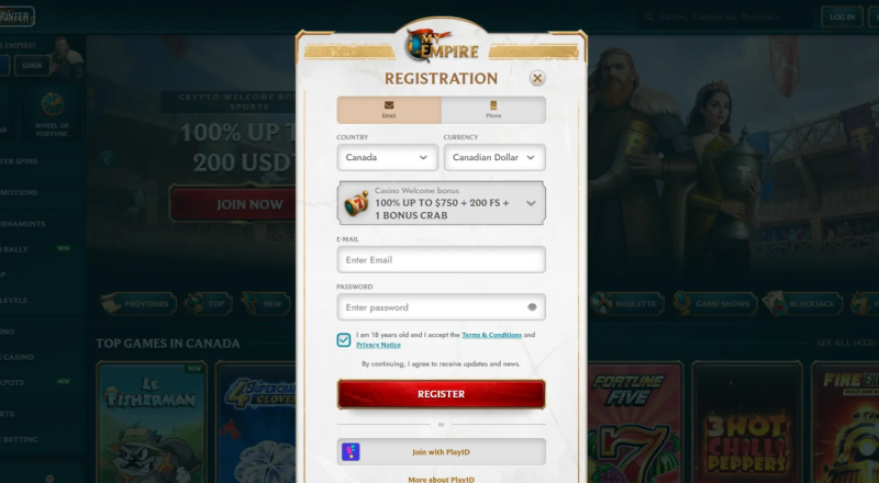 MyEmpire Casino Sign Up