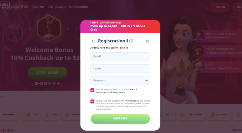 CasinoInfinity Sign Up