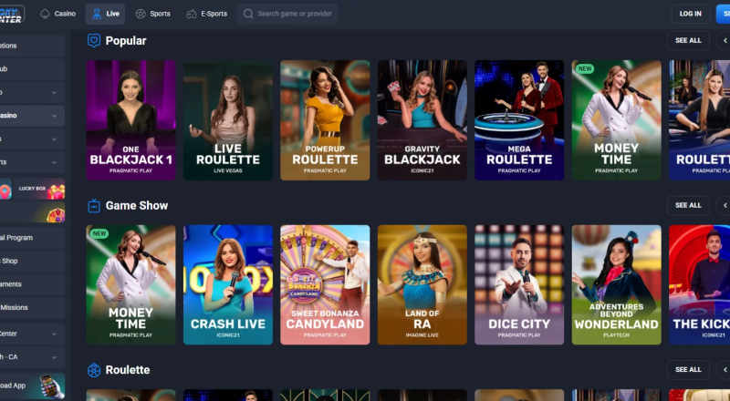 Lucky Hunter Casino Live Games