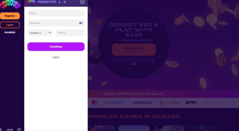 Wheelz Casino Sign Up