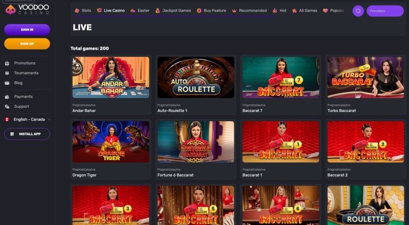 Voodoo Casino Live Casino