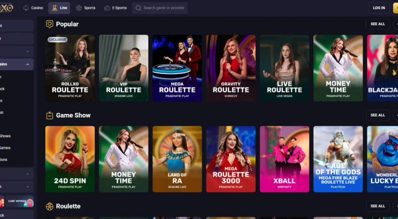 RollXO Casino Live Games