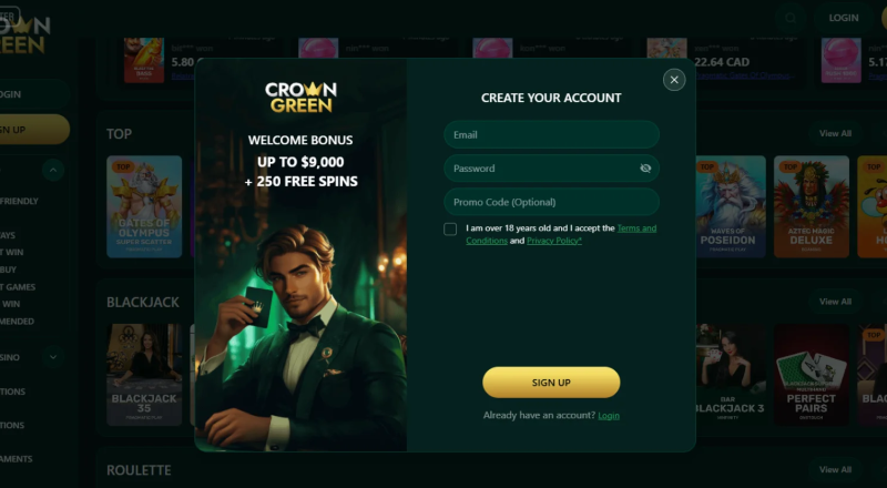 CrownGreen Casino Sign Up