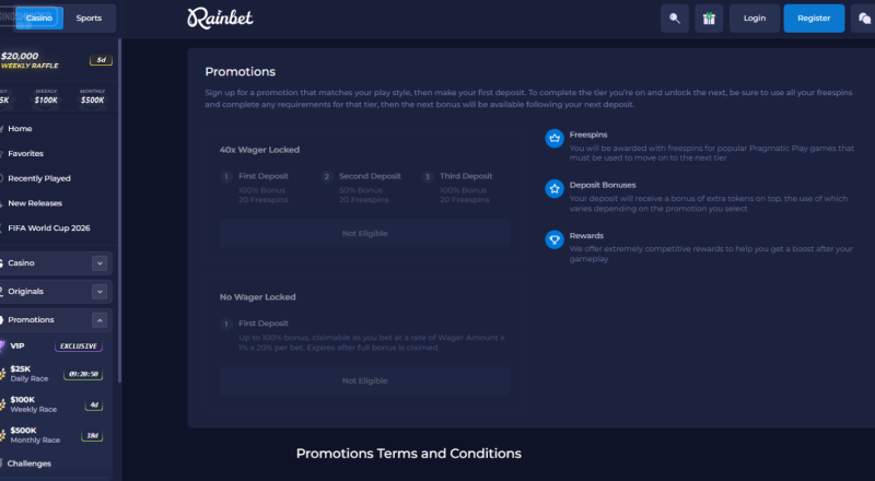 Rainbet Casino Bonuses