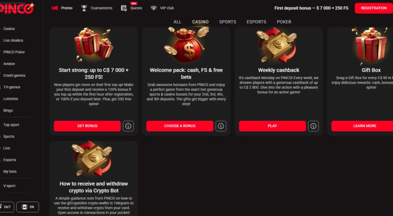 Pinco Casino Bonuses