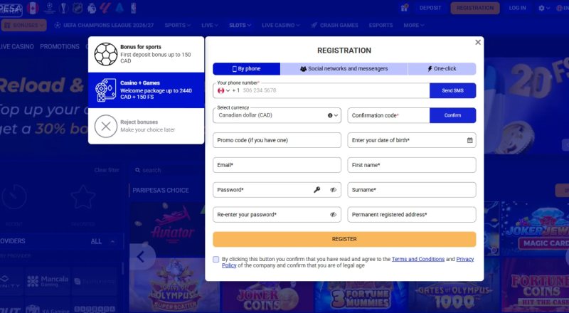 Paripesa Casino Sign Up